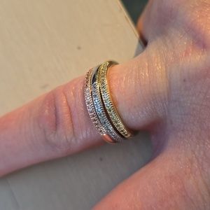 Adornia Tri-Tone Swarovski Crystal Half Eternity Band Set Size 8